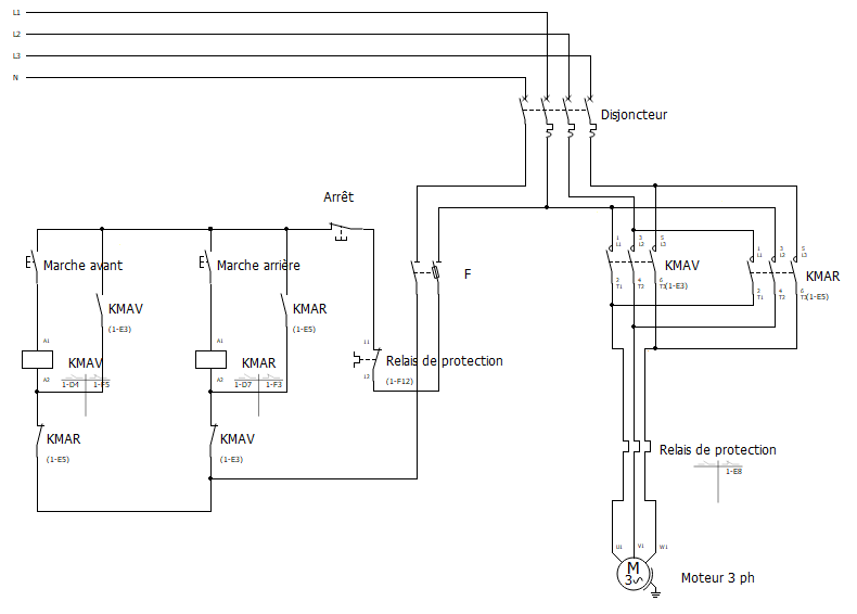 Esquema de arranque de motor asíncrono bidireccional