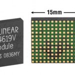 Figure 1. Le boîtier LGA du LTM4619 LGA ne mesure que 15 mm × 15 mm × 2,82 mm et intègre deux circuits de commutation DC/DC, des inductances, des MOSFET et des composants de support.
