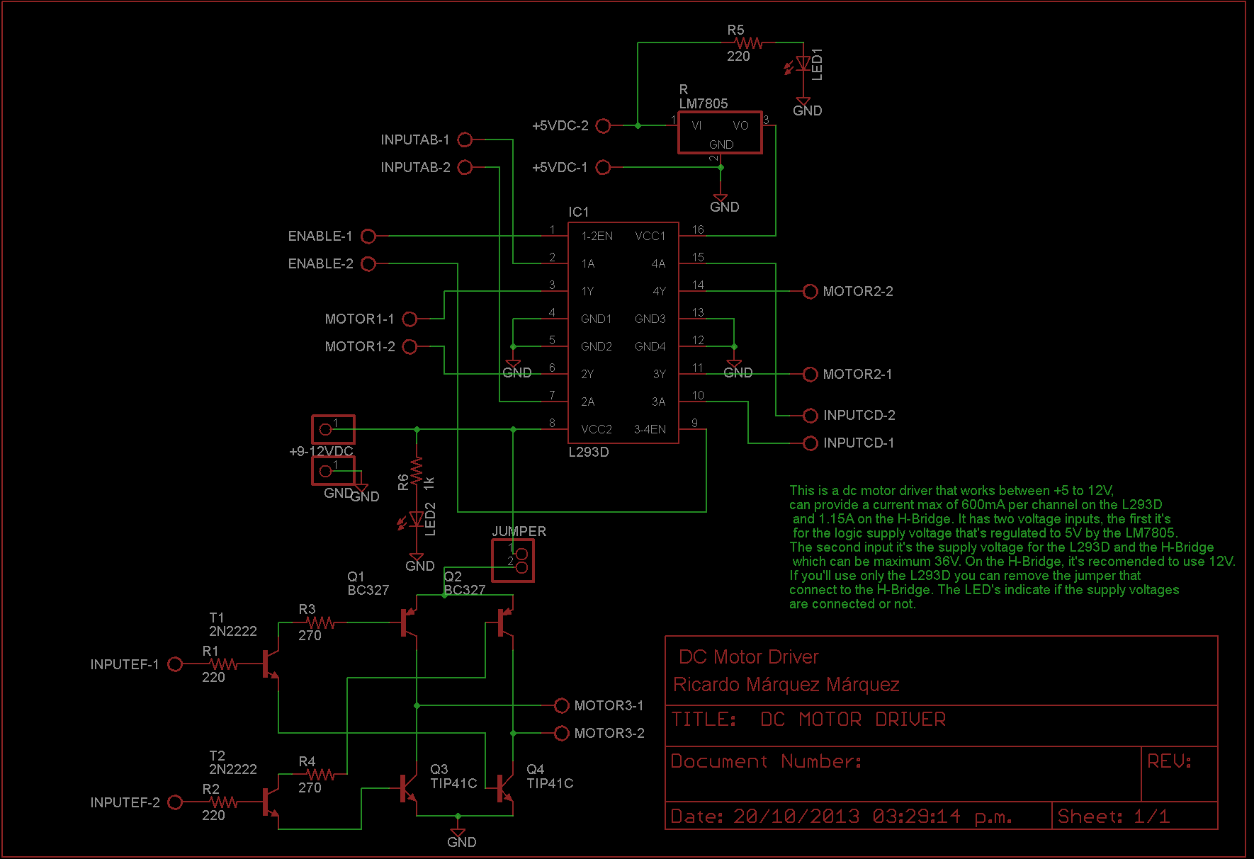 Schematic MOTOR DRIVER USING L293D