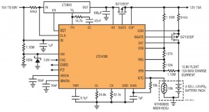 Application de chargeur abaisseur 60 V à LTC4000 utilisant un chargeur convertisseur abaisseur 10 A, 48 V à 10,8 V, pour trois éléments LiFePO4