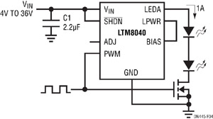 Figure 4. Le LTM8040 peut appliquer une PWM sur sa guirlande de LED avec un MOSFET externe