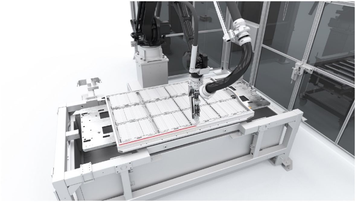 Figure 2. En éliminant les faisceaux de câbles chargés de transmettre les signaux de gestion de batterie, le système sans fil wBMS permet de fabriquer les packs de batteries de façon automatisée et robotisée.