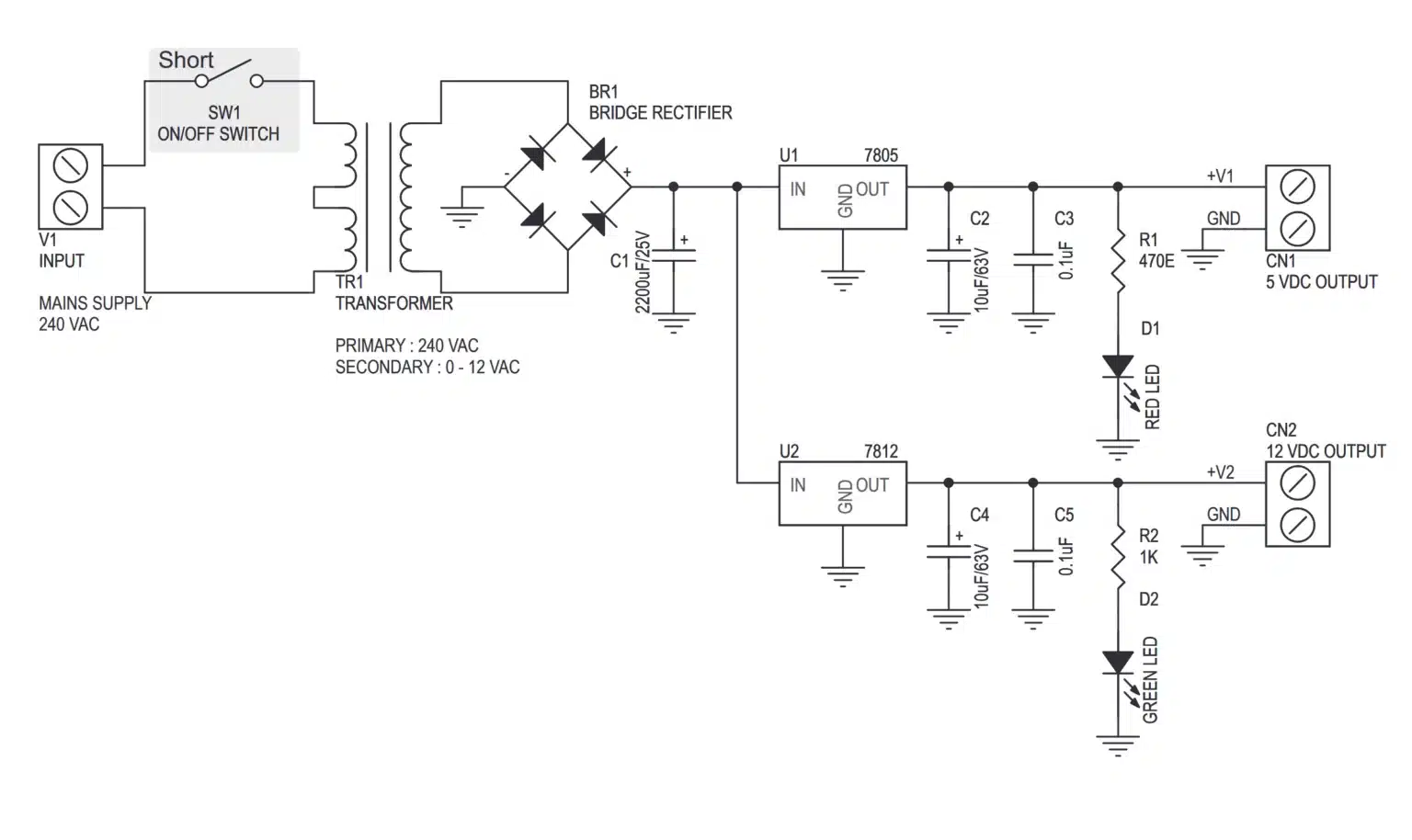 schéma alimentation reglable 5v et 12v