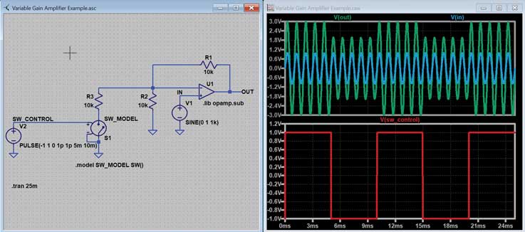 Figure 12. Gain variable mis en œuvre avec un interrupteur.